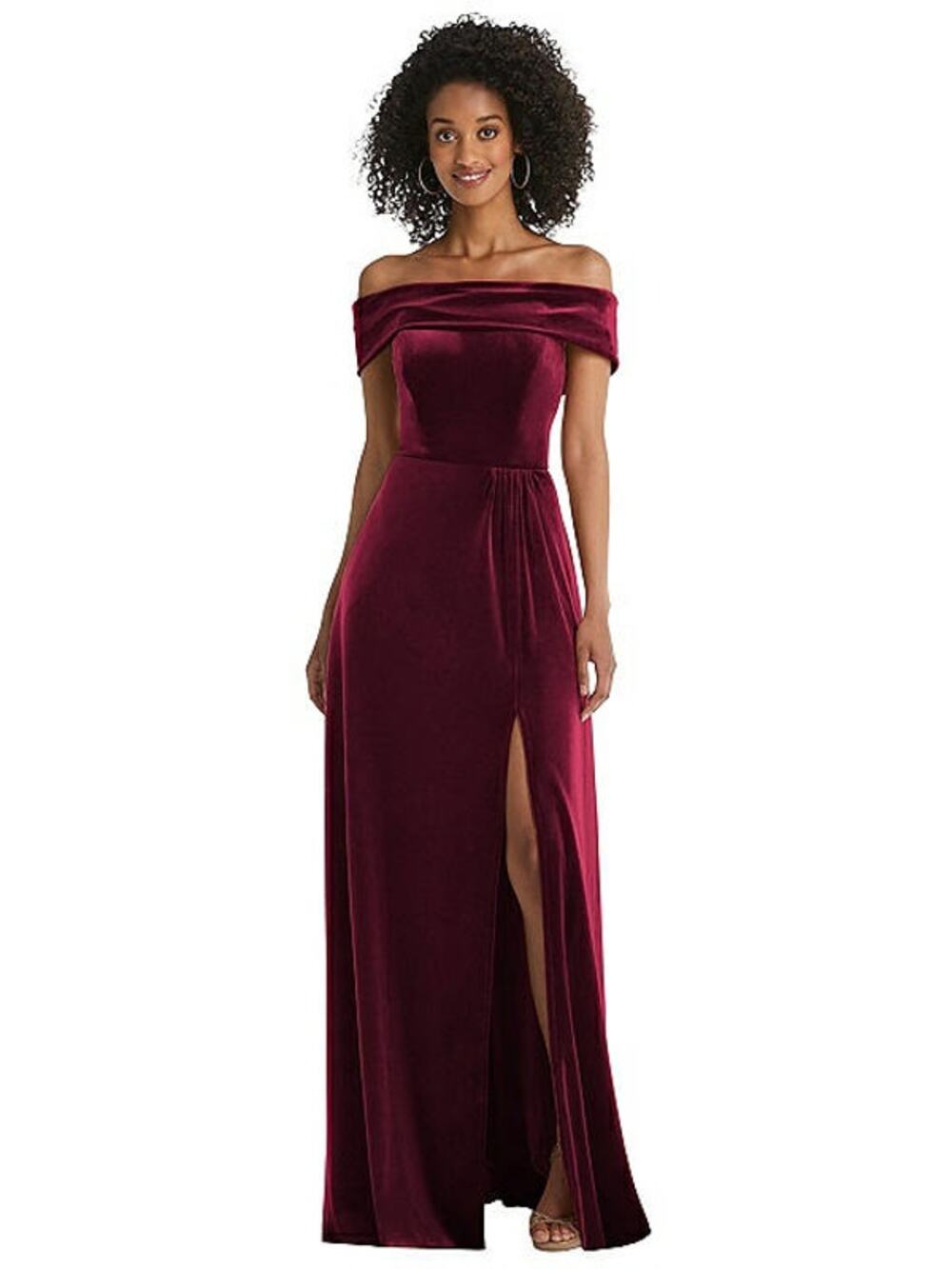 After Six 1554 Velvet Off Shoulder Bridesmaid Gown Dress Cabernet Red 22-W NWT